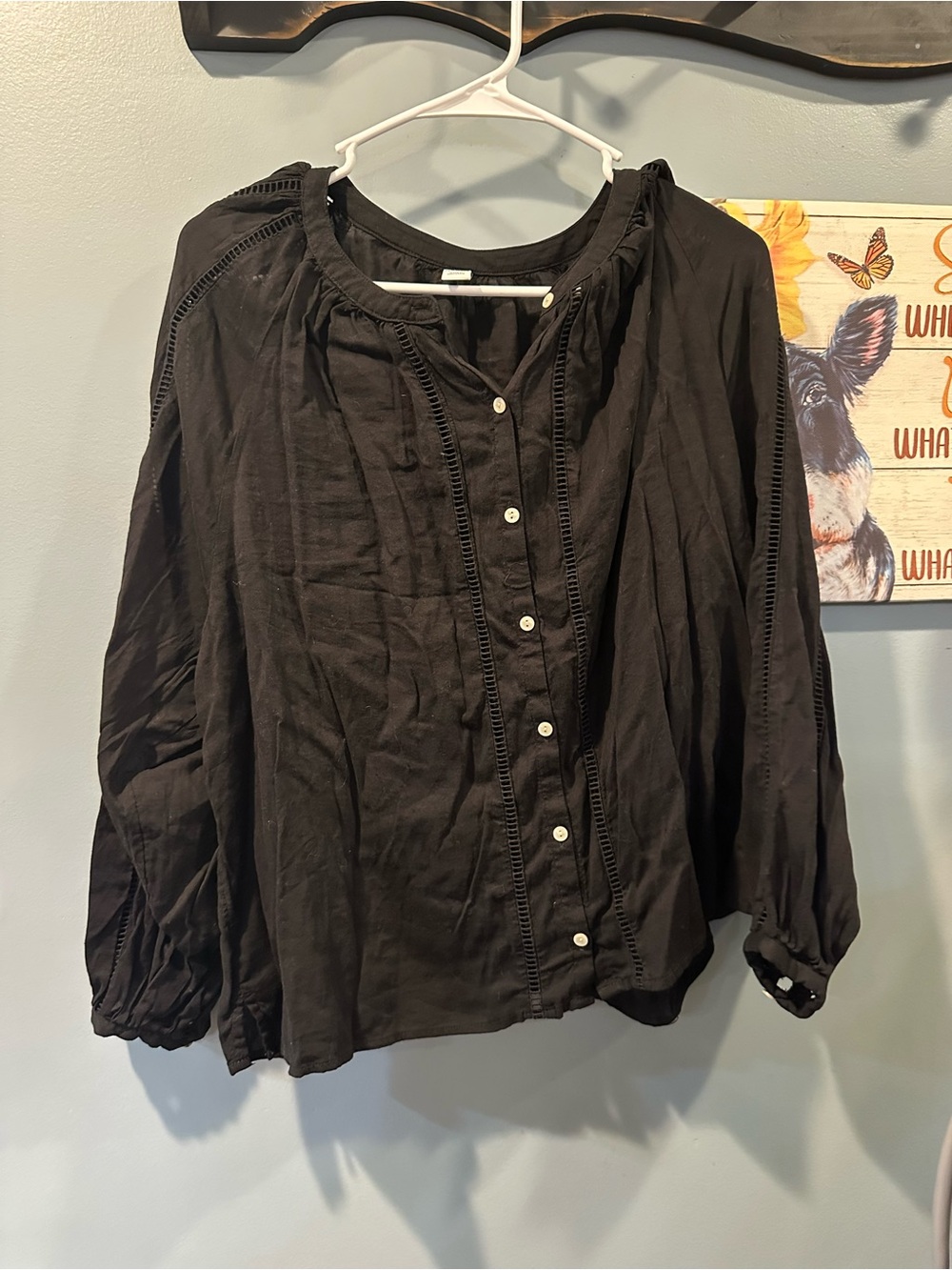 Old Navy Black Button-Front Peasant Blouse